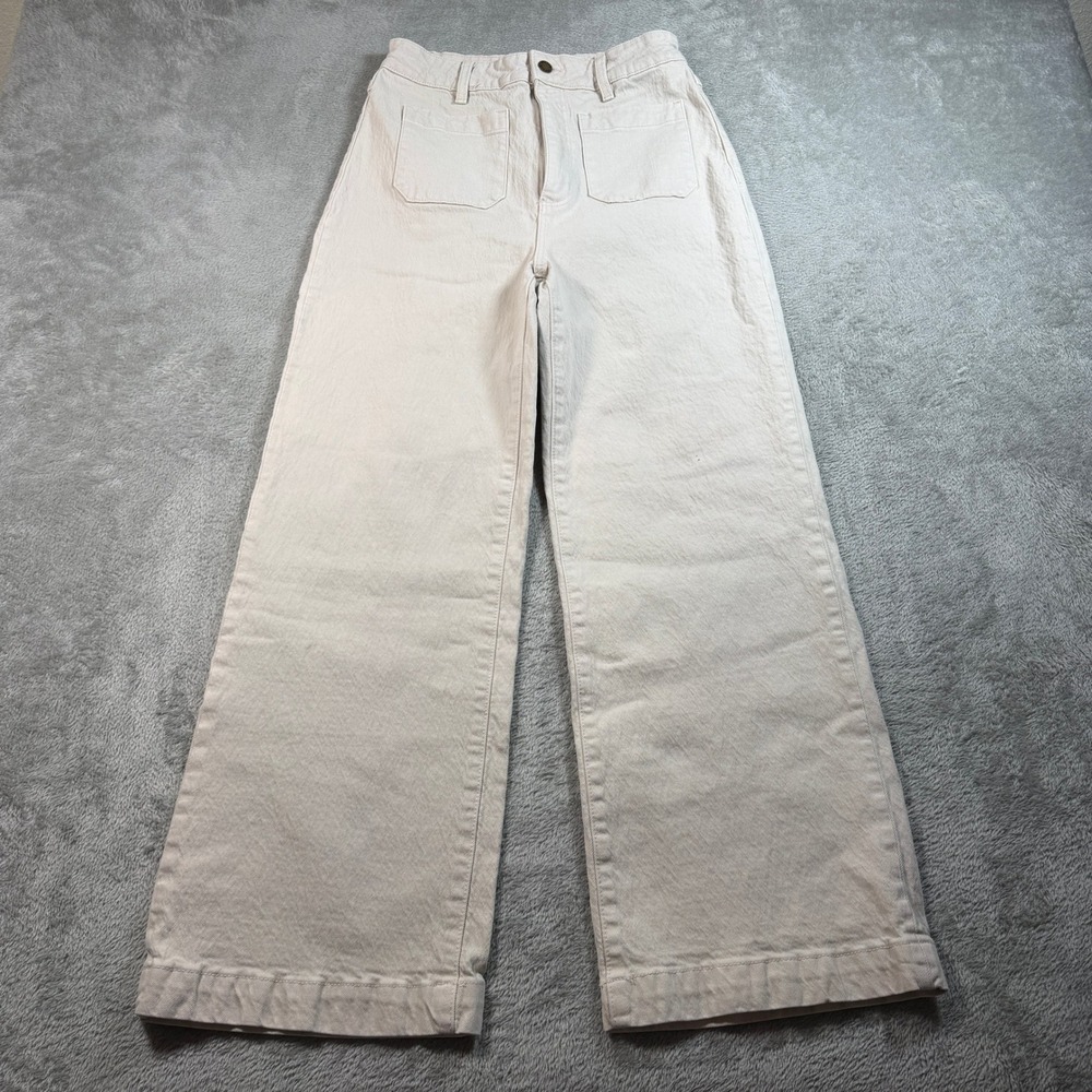Rolla's High Rise Wide Leg Women 27 Beige Sailor Patch Pocket Denim Jeans